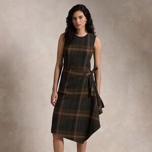 Polo Ralph Lauren Check Wool-Blend Sleeveless Faux Wrap‎ Midi Dress Size 0